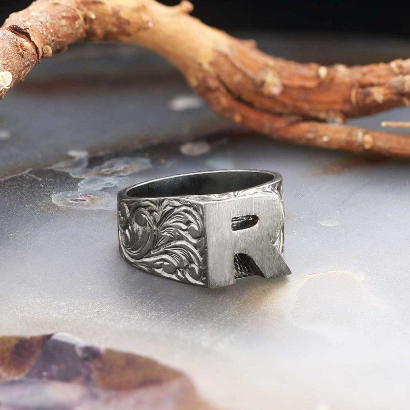 Sterling Silver Monogram R Bold Alphabet Women Ring - view 6