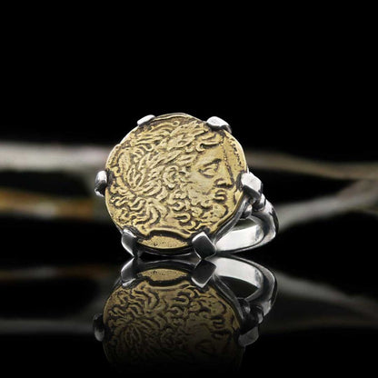 Sterling Silver Special Design Old Greek Coin Women Ring by SWISS PLUS - 925 Sterling Silver Rings for Men & Women