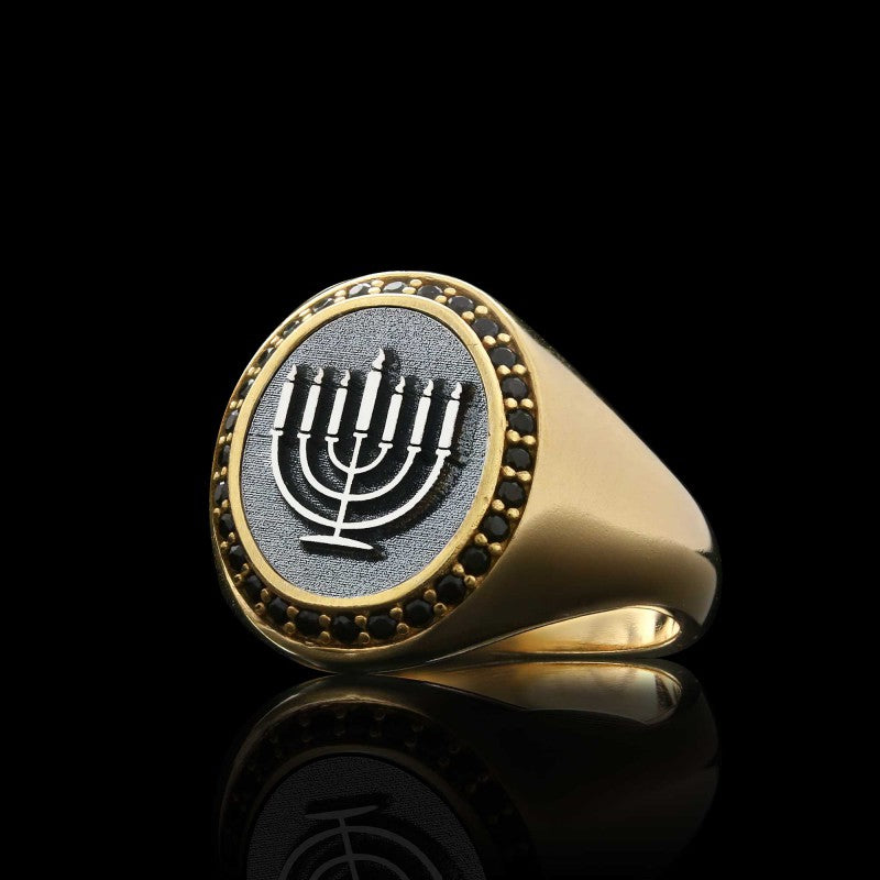 Sterling Silver Unique Design Oval Stone Jewish Menorah Isolated Women Ring - view 5