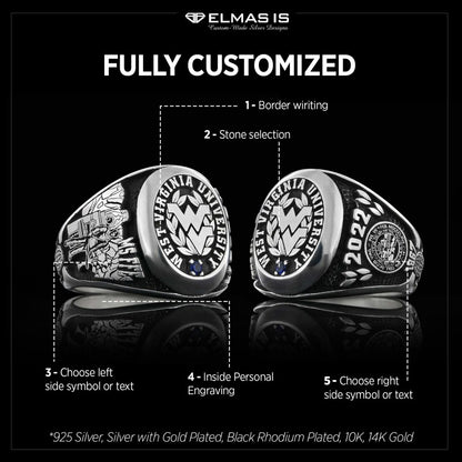 Sterling Silver West Virginia University Ring by SWISS PLUS - Custom College Class Rings - view 4