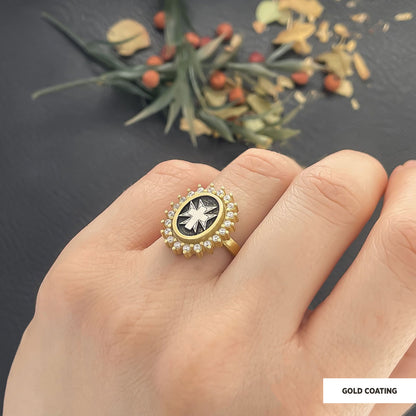 Stone Cross Silver Ring, Gold Plated Silver Christian Cross Stone Ring, Silver Oval Cross Ring, Christian Gift Gold Coating b