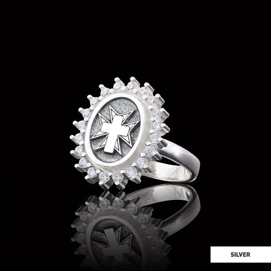 Stone Cross Silver Ring, Gold Plated Silver Christian Cross Stone Ring, Silver Oval Cross Ring, Christian Gift Silver