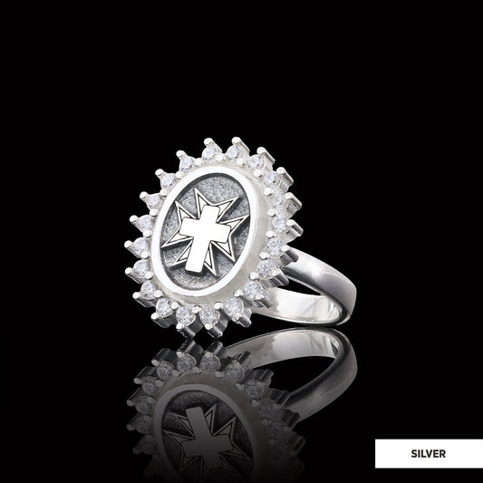 Stone Cross Silver Ring, Gold Plated Silver Christian Cross Stone Ring, Silver Oval Cross Ring, Christian Gift Silver