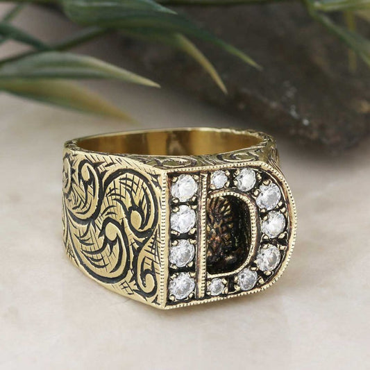 Stone White Monogram D Bold Alphabet Ring - view 1
