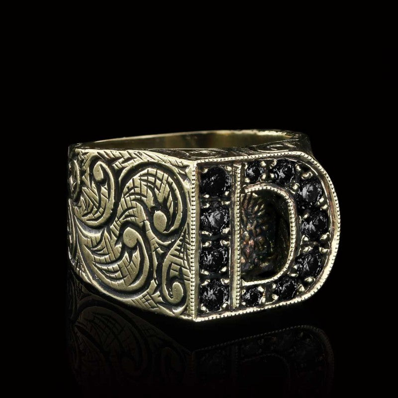 Stone White Monogram D Bold Alphabet Ring - view 3