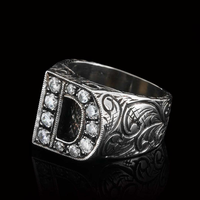 Stone White Monogram D Bold Alphabet Ring - view 4