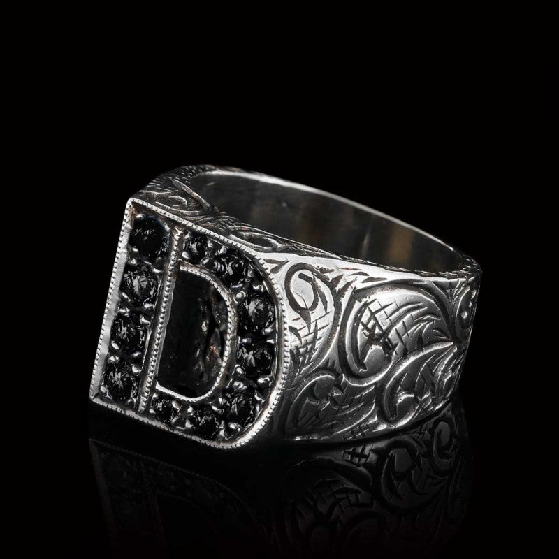 Stone White Monogram D Bold Alphabet Ring - view 6