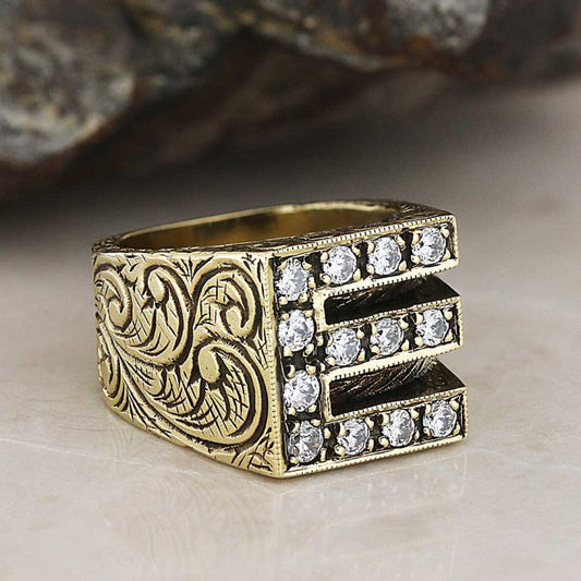 Stone White Monogram E Bold Alphabet Ring