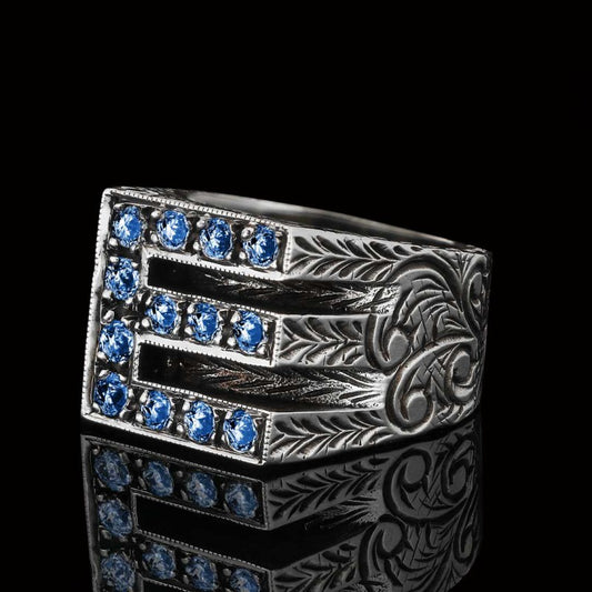 Stone White Monogram E Bold Alphabet Ring - view 2