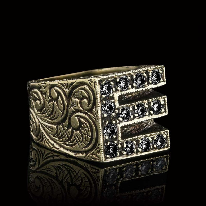 Stone White Monogram E Bold Alphabet Ring - view 3