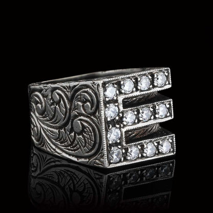 Stone White Monogram E Bold Alphabet Ring by SWISS PLUS - Letter Collection - view 4