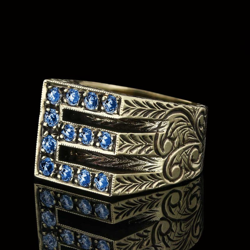 Stone White Monogram E Bold Alphabet Ring - view 5