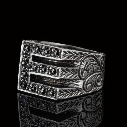 Stone White Monogram E Bold Alphabet Ring by SWISS PLUS - Letter Collection - view 6