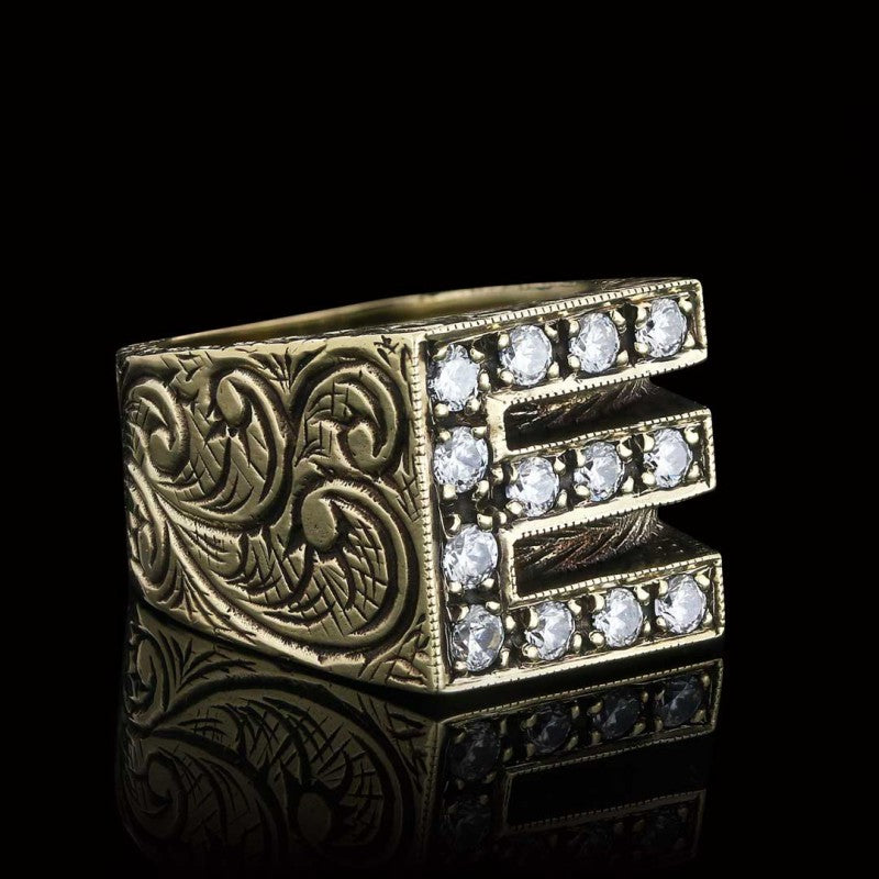 Stone White Monogram E Bold Alphabet Ring - view 7