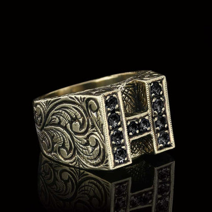 Stone White Monogram H Bold Alphabet Ring by SWISS PLUS - Letter Collection - view 3