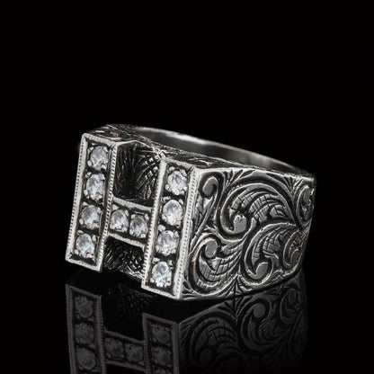 Stone White Monogram H Bold Alphabet Ring by SWISS PLUS - Letter Collection - view 4