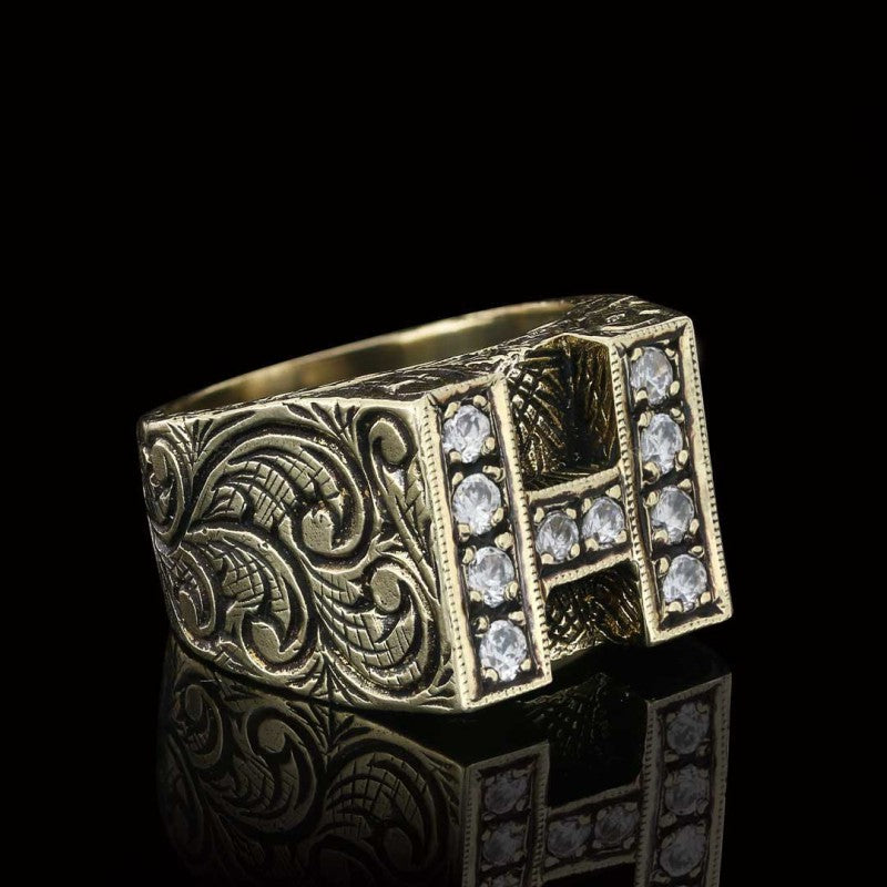 Stone White Monogram H Bold Alphabet Ring - view 7