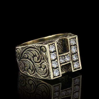 Stone White Monogram H Bold Alphabet Ring by SWISS PLUS - Letter Collection - view 7
