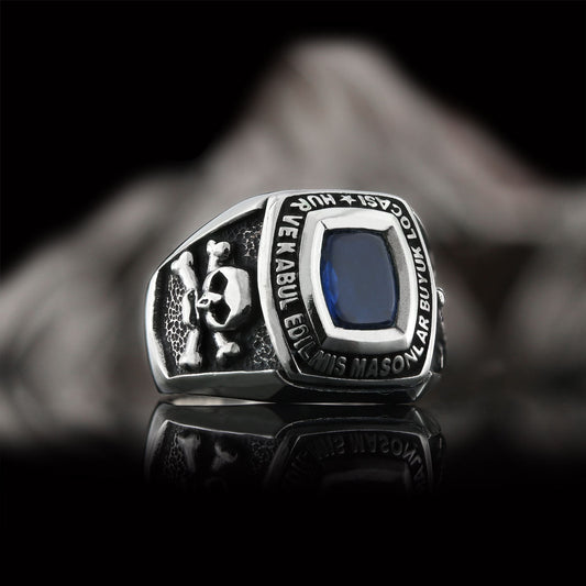 Stone Wiht Silver Masonic Ring, Signet Mason Ring, Mason Jewelry, Custom Mason Ring