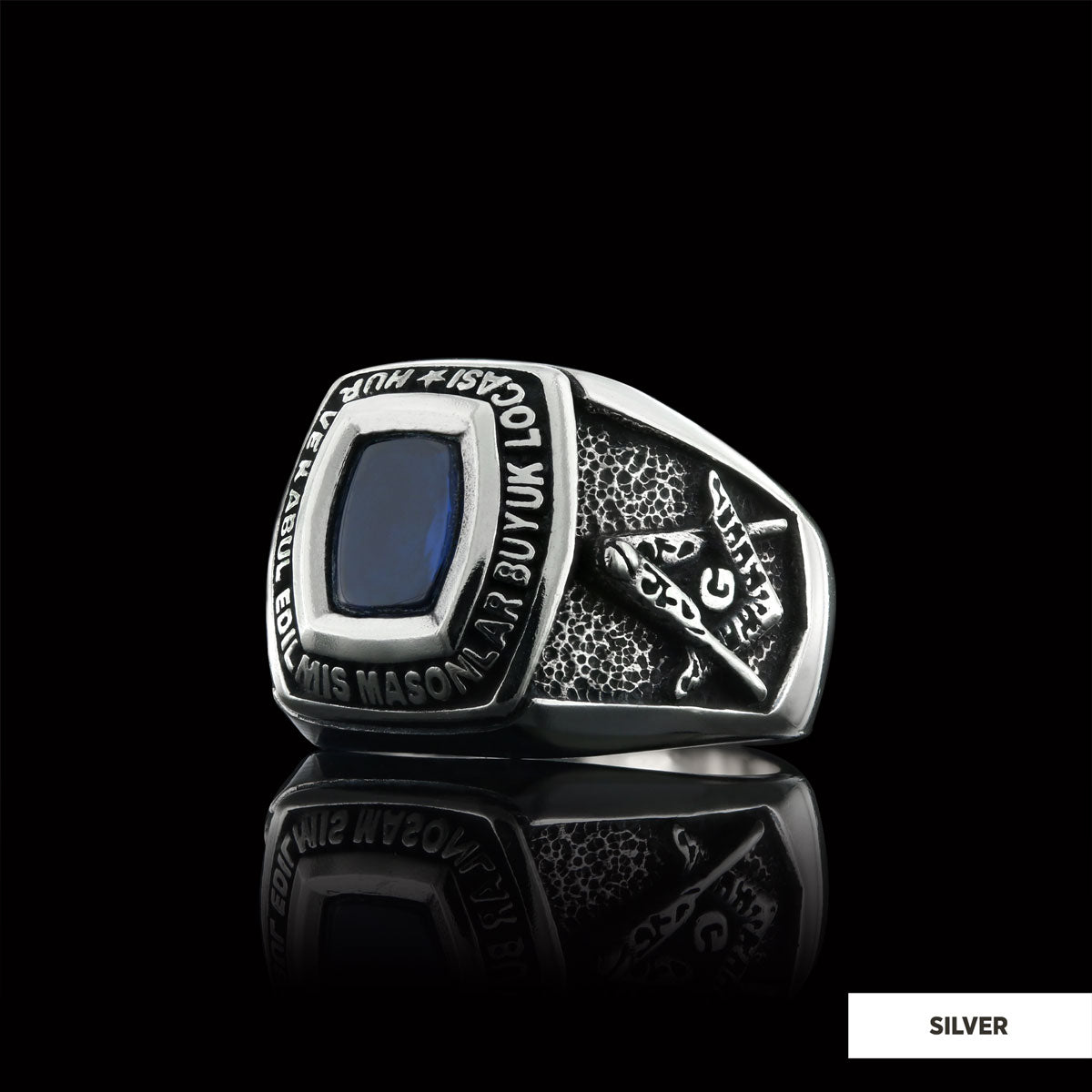 Stone Wiht Silver Masonic Ring, Signet Mason Ring, Mason Jewelry, Custom Mason Ring - view 3