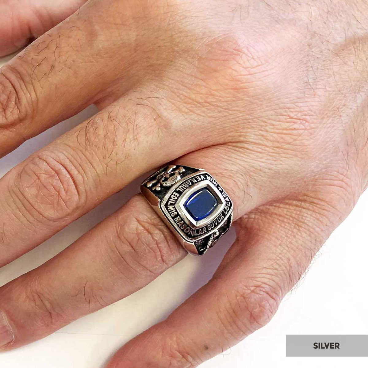 Stone Wiht Silver Masonic Ring, Signet Mason Ring, Mason Jewelry, Custom Mason Ring - view 6