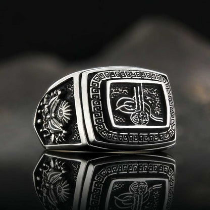 Stoneless Ottoman Tughra 925 Sterling Silver Ring Men by SWISS PLUS - Ottoman Jewelry Collection