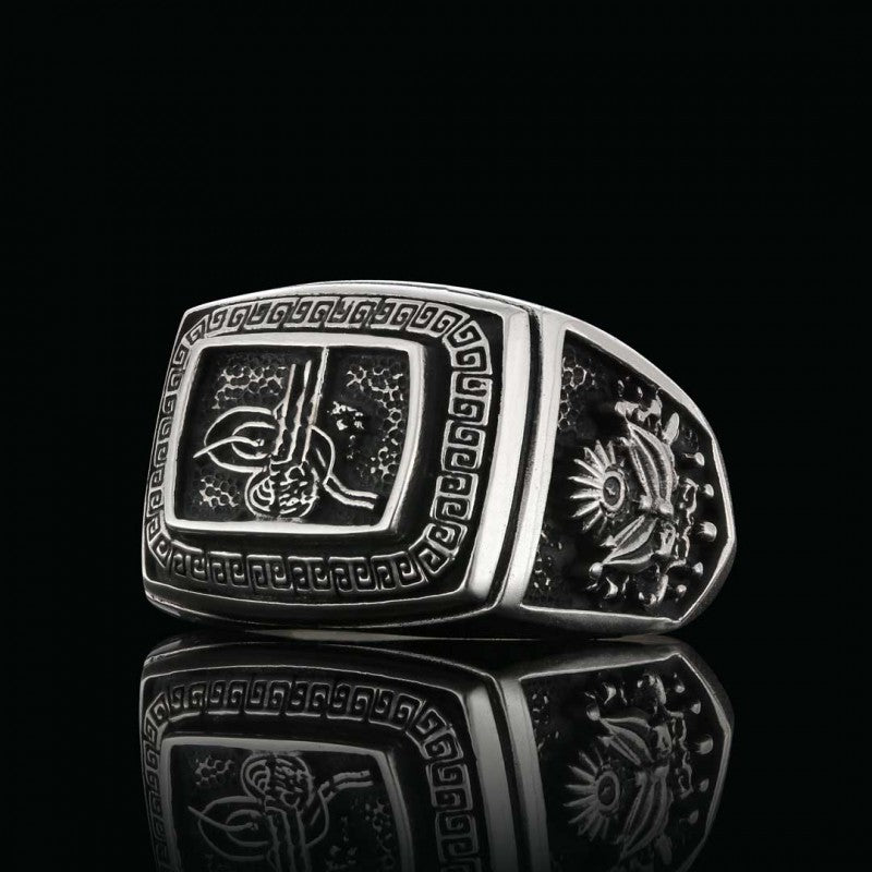 Stoneless Ottoman Tughra 925 Sterling Silver Ring Men by SWISS PLUS - Ottoman Jewelry Collection - view 2