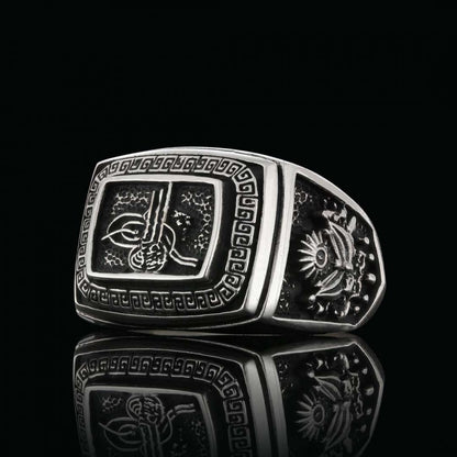 Stoneless Ottoman Tughra 925 Sterling Silver Ring Men by SWISS PLUS - Ottoman Jewelry Collection - view 2
