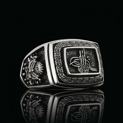 Stoneless Ottoman Tughra 925 Sterling Silver Ring Men by SWISS PLUS - Ottoman Jewelry Collection - view 3