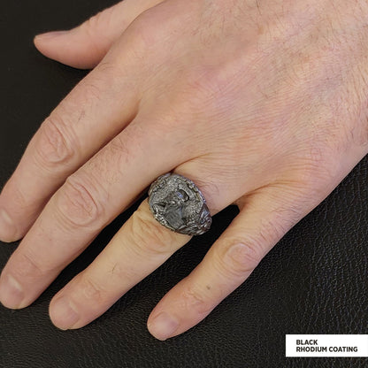 Taurus Of Saint Luke Apostle Evangelist Wings Signet Ring, 925 Sterling Silver Evangelist Winged Bull Symbol Ring, Christian 