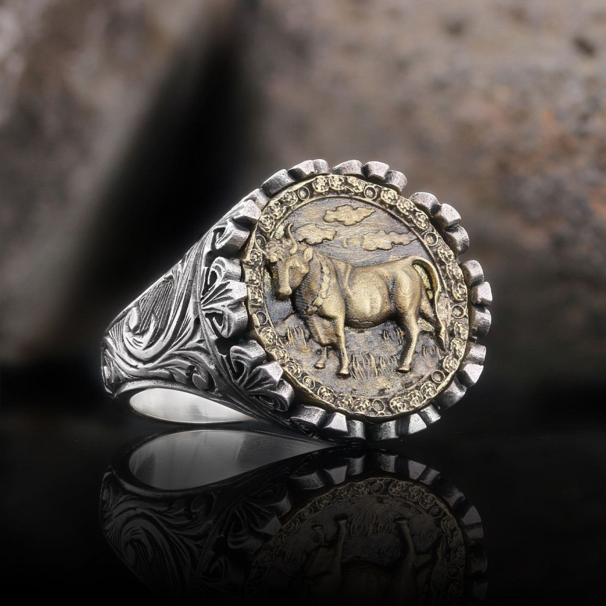 Taurus Sign Ring, 925 Sterling Silver Taurus Sign Ring by SWISS PLUS - Zodiac Collection