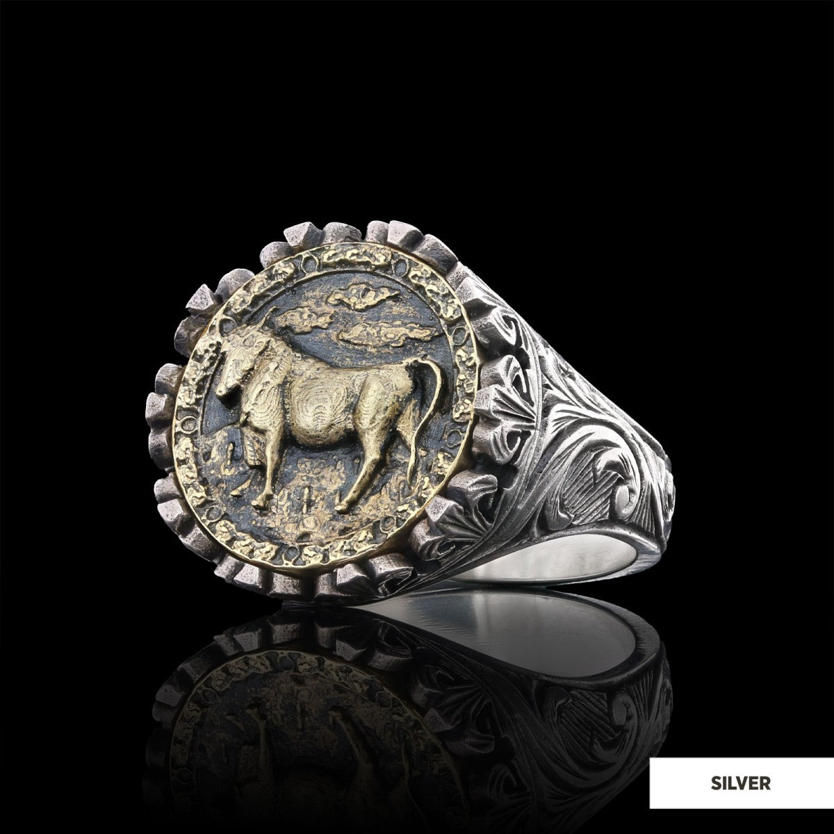 Taurus Sign Ring, 925 Sterling Silver Taurus Sign Ring by SWISS PLUS - Zodiac Collection - view 2