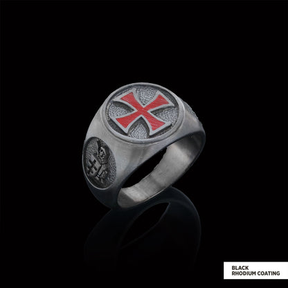 Templar Cross Masonic Ring, Round Signet Mason Ring by SWISS PLUS - Christian Collection - view 3