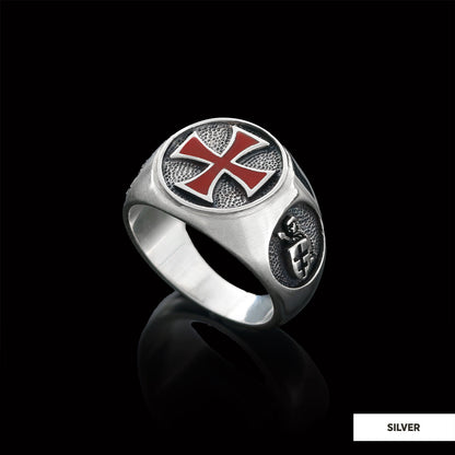 Templar Cross Masonic Ring, Round Signet Mason Ring by SWISS PLUS - Christian Collection - view 4