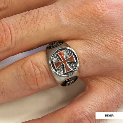Templar Cross Masonic Ring, Round Signet Mason Ring by SWISS PLUS - Christian Collection - view 5
