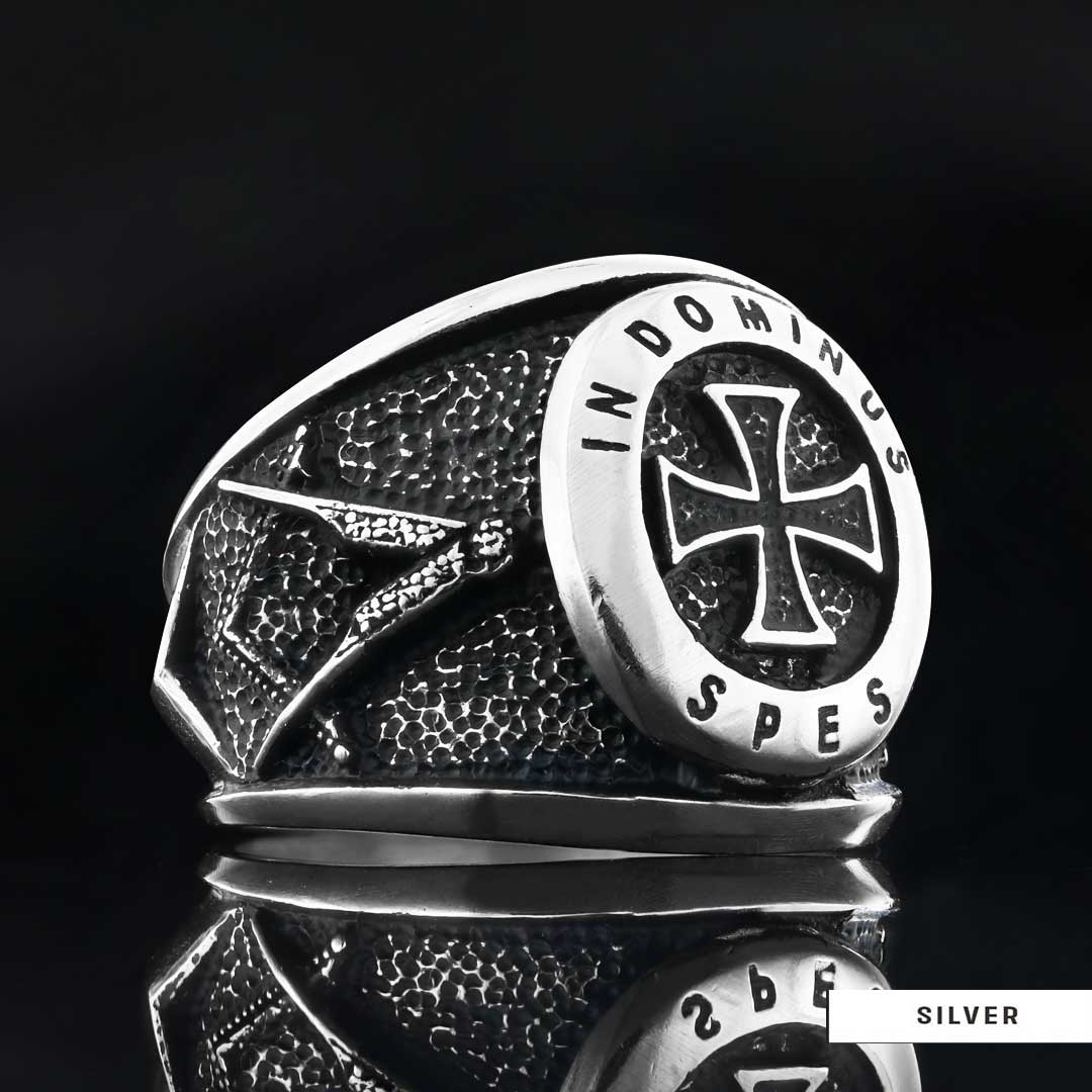 Templar Cross Silver Masonic Ring, Unique Embellished Design for Master Masons by SWISS PLUS - Christian Collection - view 2