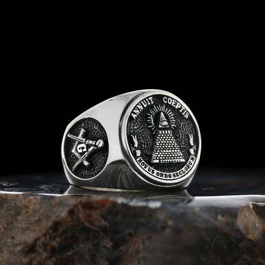 The Eye Masonic Round Ring, Signet Mason Ring, Mason Jewelry - view 1