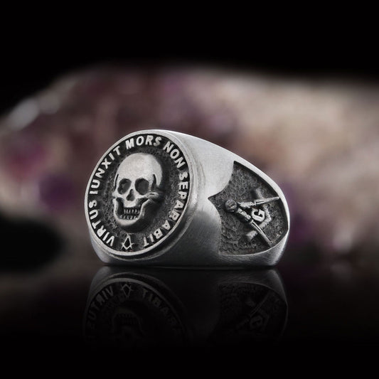 The Skull Masonic Ring, Handcrafted Sterling Silver Mason Ring, Elegant Masonic Ring - view 1