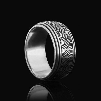 Thick Knitted Pattern 925 Silver Wedding Ring by SWISS PLUS - Sterling Silver Band Rings - view 6