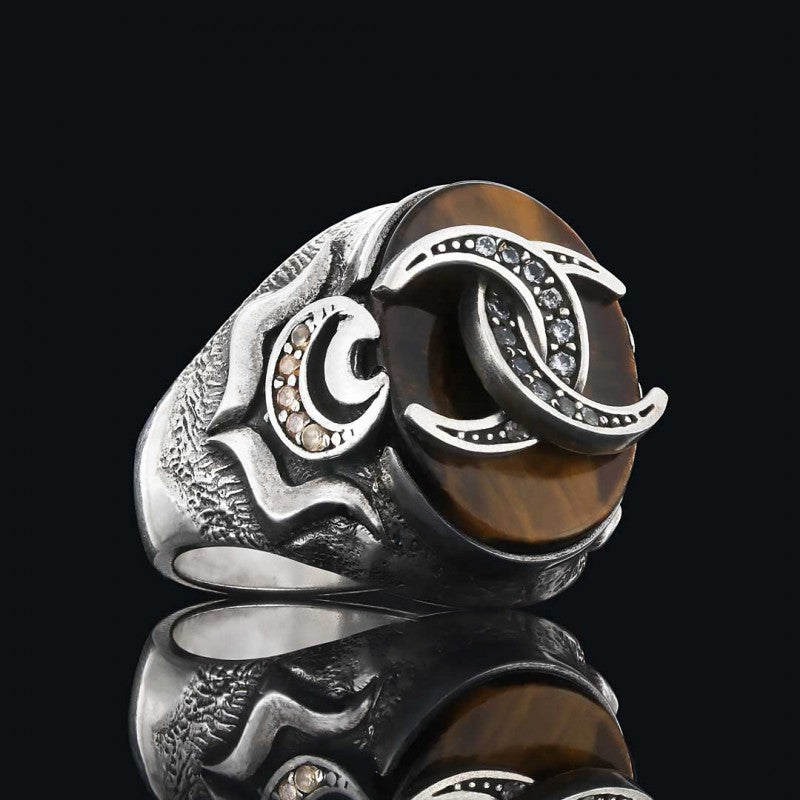 Tiger Eye Stone 925 Sterling Silver Mens Ring
