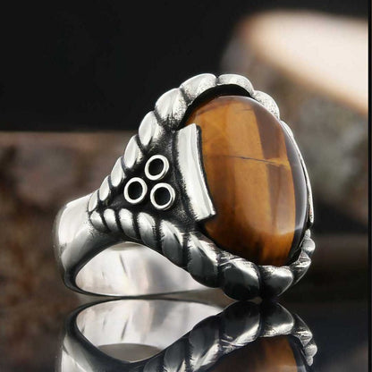 Tiger Eye Stone Ring Silver Men 925 Sterling by SWISS PLUS - Unique Design Rings