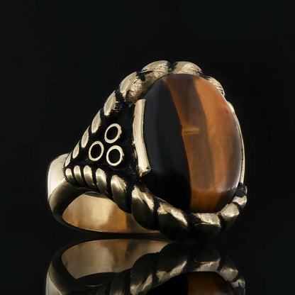 Tiger Eye Stone Ring Silver Men 925 Sterling by SWISS PLUS - Unique Design Rings - view 4