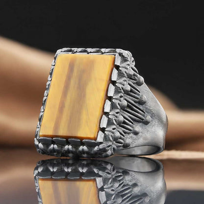 Tiger Eye Stone Silver Men Ring by SWISS PLUS - Unique Design Rings