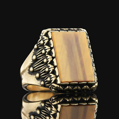 Tiger Eye Stone Silver Men Ring by SWISS PLUS - Unique Design Rings - view 4