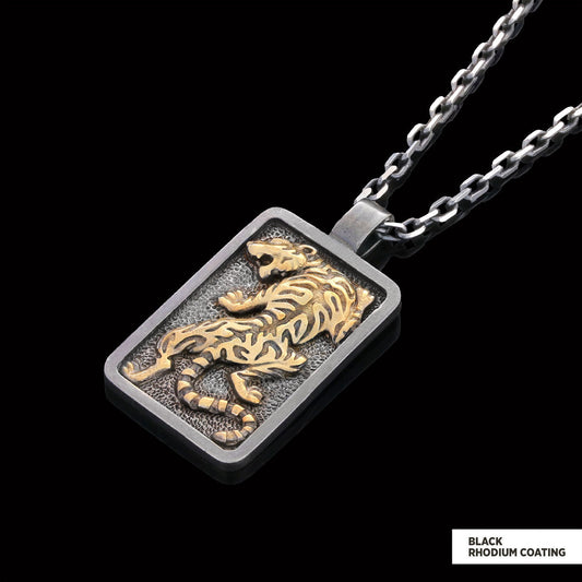 Tiger Pendant Black Rhodium Coating-Chain