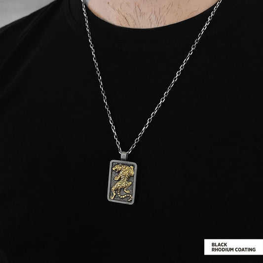 Tiger Pendant Black Rhodium Coating-Chain