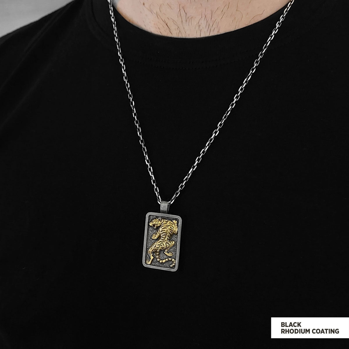 Tiger Pendant Black Rhodium Coating-Chain by SWISS PLUS - Jewish Collection - view 2