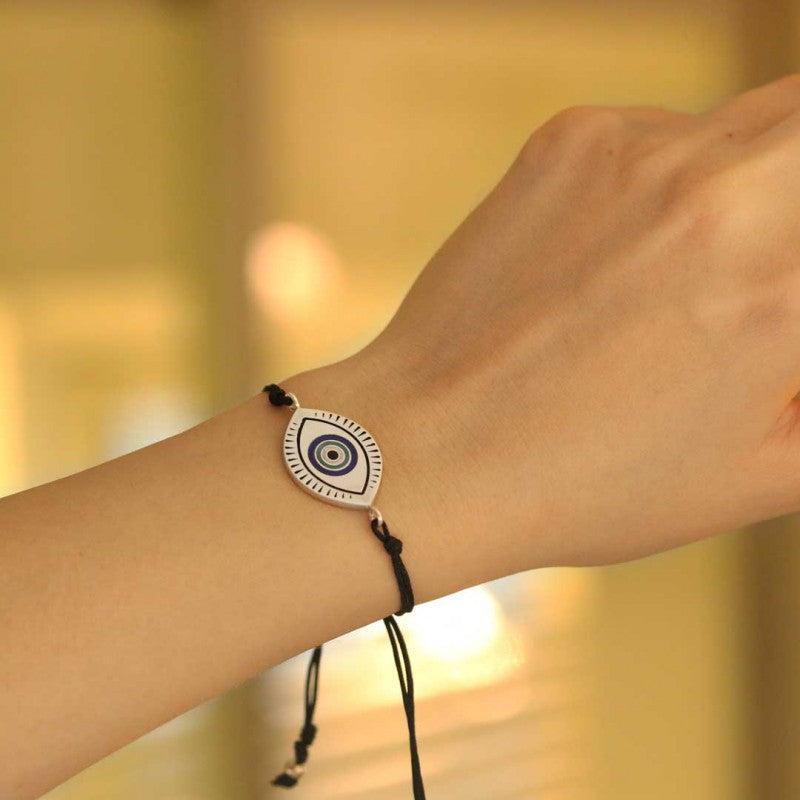 Turkish Blue Evil Eye Beads Sterling Silver Bracelet by SWISS PLUS - Turkish Blue Evil Eye Bead Bracelet - view 2