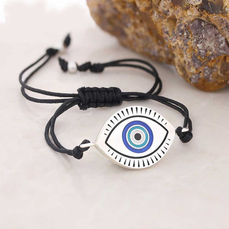 Turkish Blue Evil Eye Beads Sterling Silver Bracelet