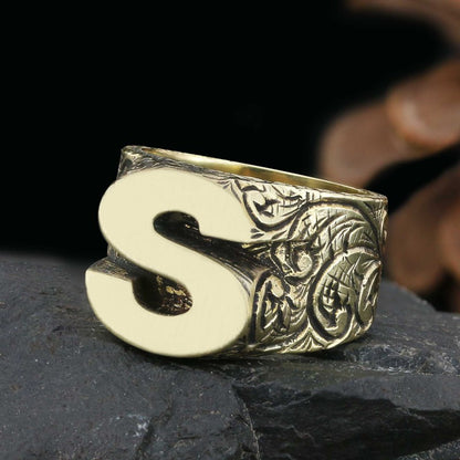 Custom Design Silver Celtic S Monogram Ring by SWISS PLUS - Letter Collection
